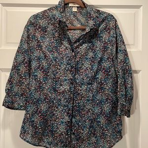 Coldwater Creek Women’s Blue Floral Button Down Blouse Size L